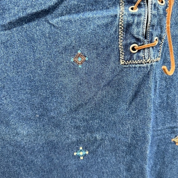 JLNY VINTAGE plus size cotton denim embroidered western sleeveless dress. 2X - Picture 6 of 10